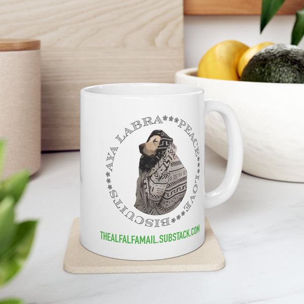 Inspirational Circle Photo Ceramic Mug — 'Love, Peace, Laugh' Personalized 11oz/15oz